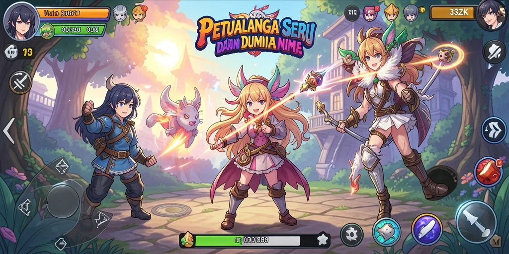Tampilan gameplay epik dari 33ZK yang penuh aksi dan karakter anime.