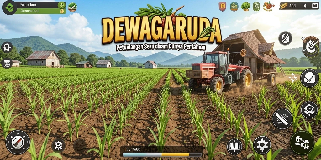 Tampilan gameplay DEWAGARUDA dengan aksi bertani yang seru.