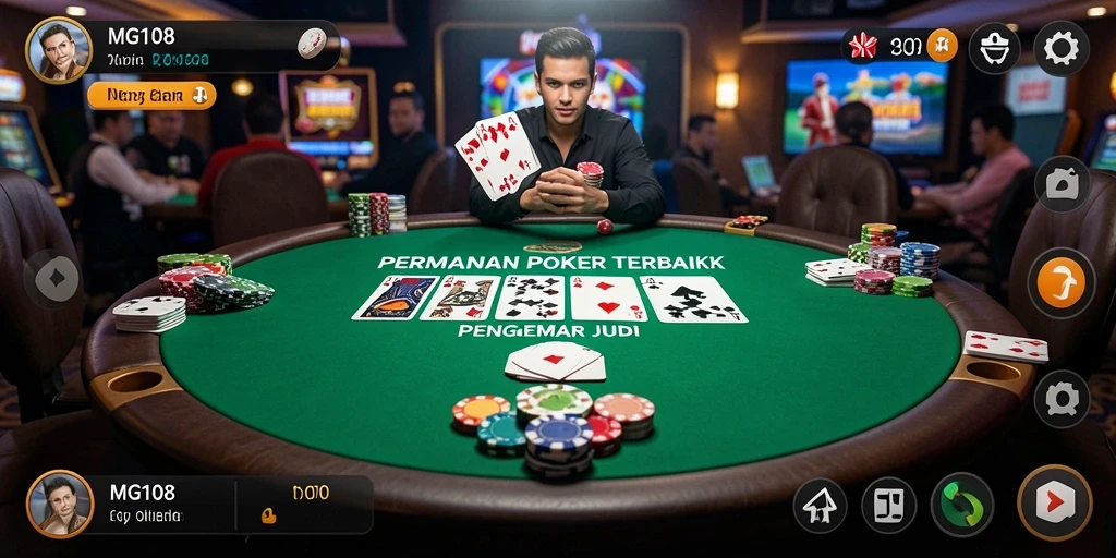 Tampilan gameplay Poker yang menegangkan di MG108.