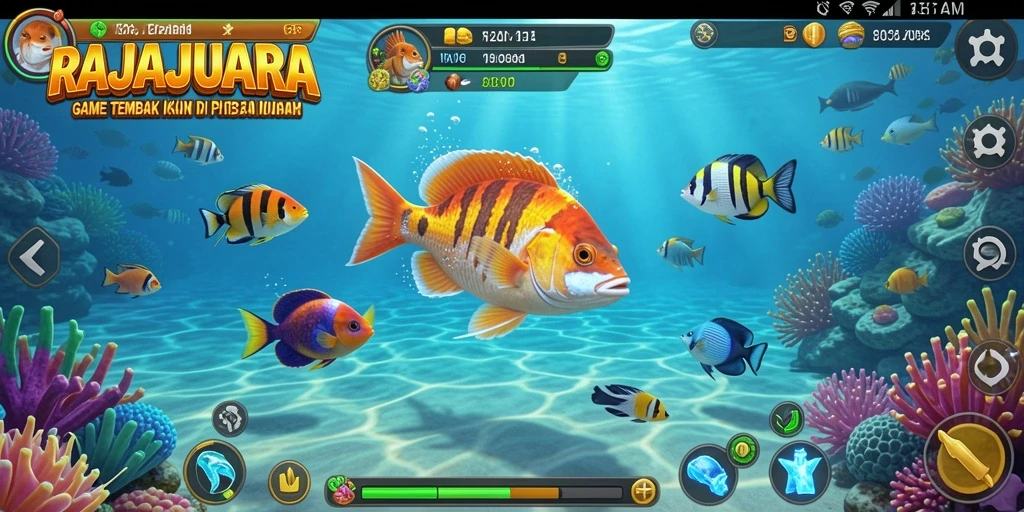 Tampilan gameplay RAJAJUARA yang seru dengan aksi tembak ikan.