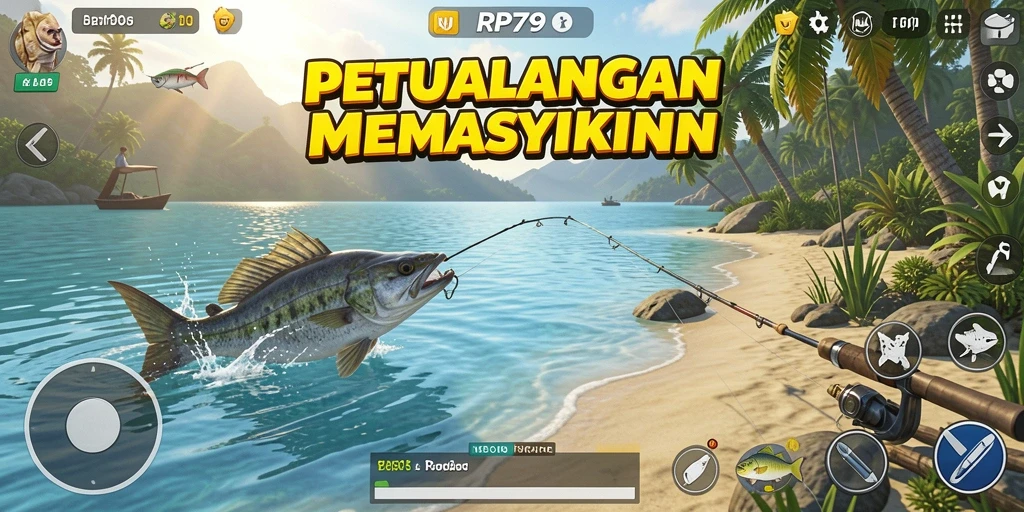 Tampilan gameplay menarik dengan berbagai jenis ikan.